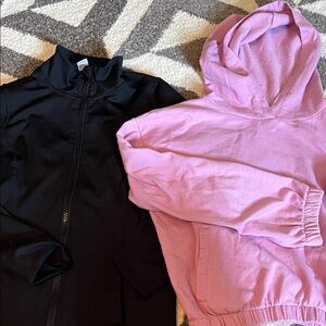 Girls Black Zip Up and Pink Hoodie Set